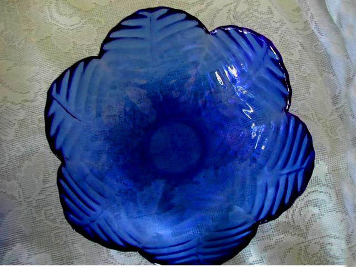 Collectible Vintage Cobalt Blue Petal/Leaf Pressed Glass Etsy
