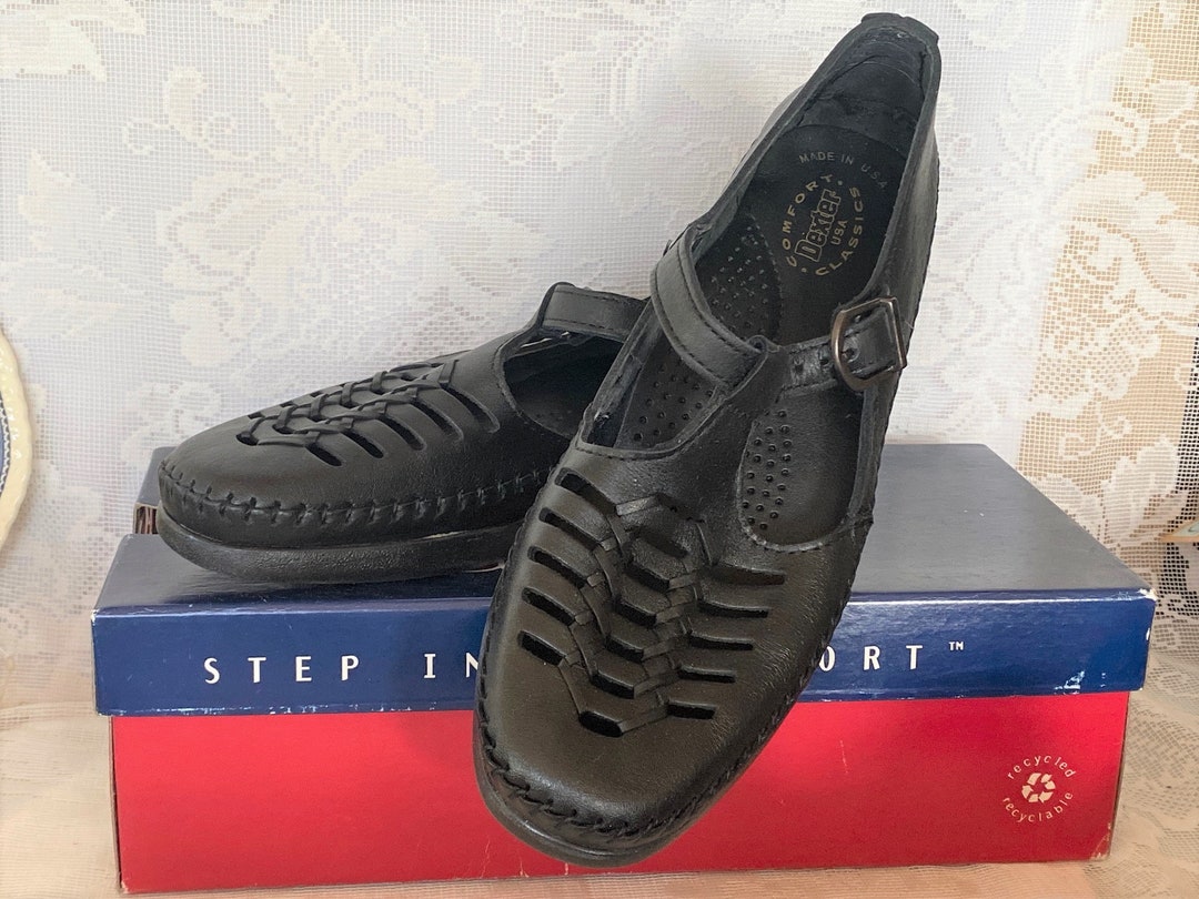 New Vintage DEXTER BELLE Black Leather Tstrap Flats / Shoes Etsy
