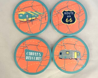 Route 66 RV Camping Coasters - Set of 4 Ceramic Road Trip Coasters