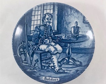 Collectible Vintage ENOCH WEDGWOOD "Soldier" Miniature Cobalt Blue Plate - Made in England - Estate Item