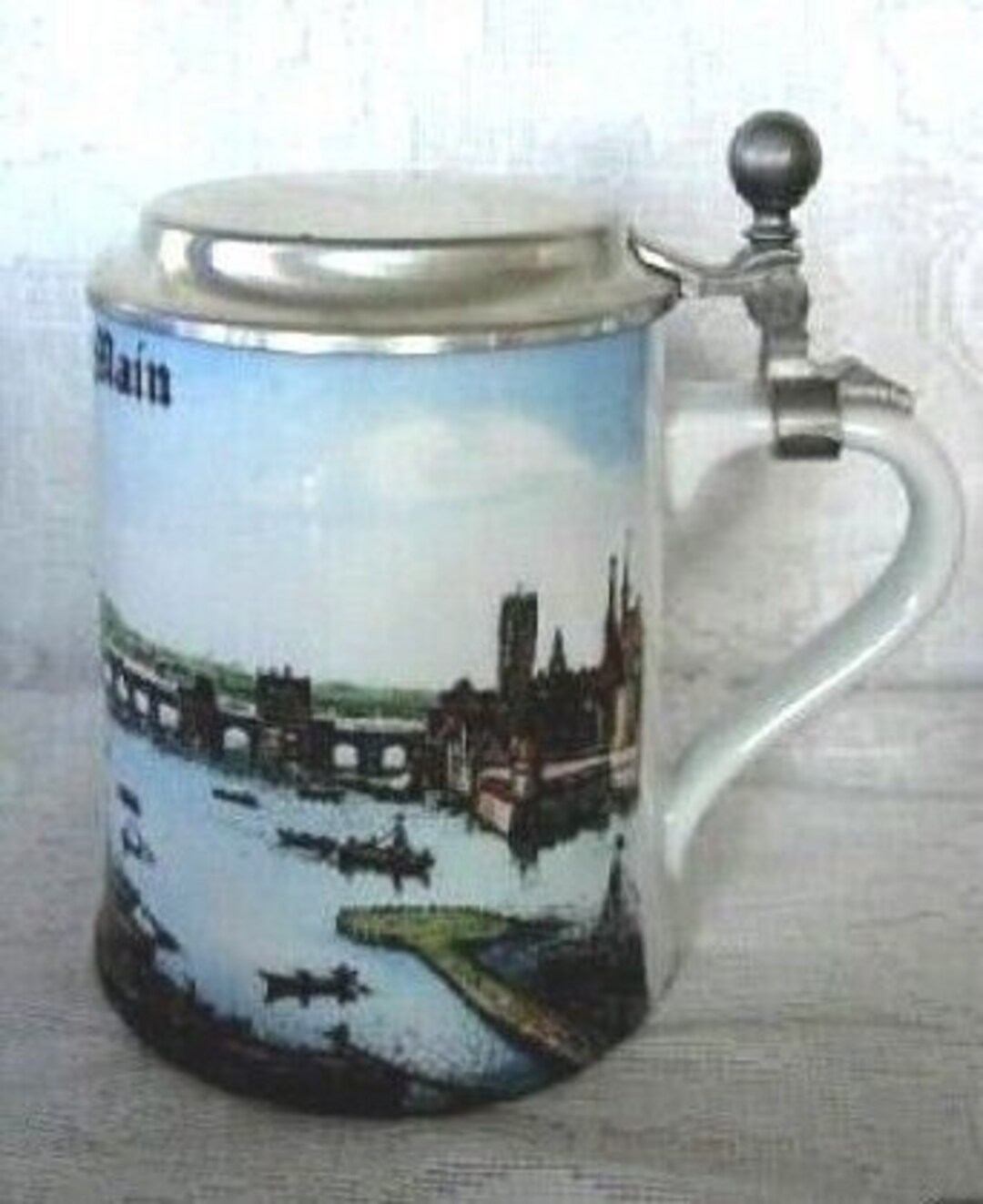 Vintage Collectible Dr. MERKLE ATELIER Hand Painted Scenic FRANKFORT Am Main Tankard / Beer