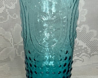 Collectible Vintage TURQUOISE BLUE / AQUA Pressed Hobnail Glass Vase - Estate Item