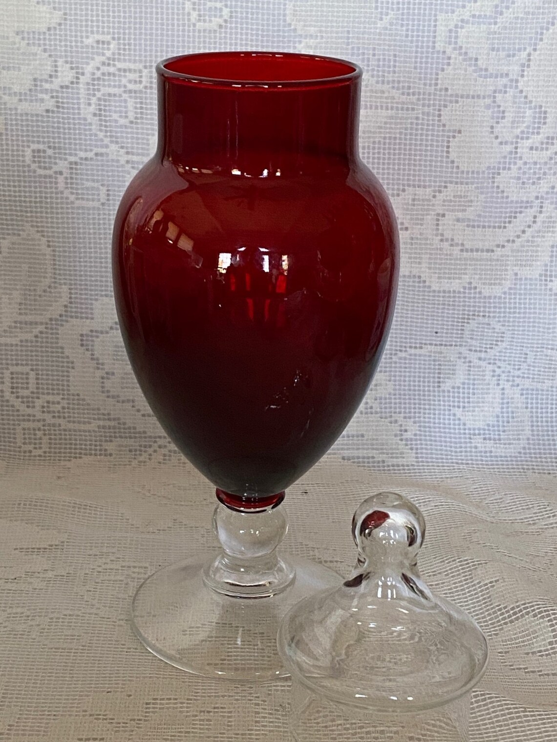 Collectible Vintage RUBY RED GLASS Footed Apothecary Jar W/lid Etsy