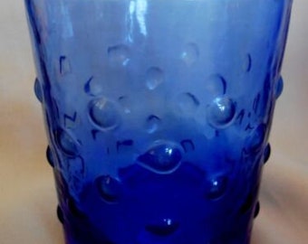 Collectible Vintage Dark Midnight BLUE Layered w/White Inside Blown Glass Bubble /Hobnail Pattern Tealight / VOTIVE - Estate Item