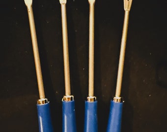 Collectible Vintage Set of 4 Cobalt Blue 5 7/8" Fondue Forks - Stainless Steel - Estate Item