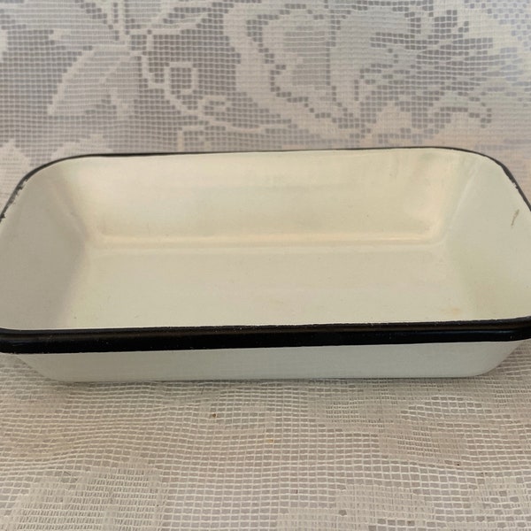 Unusual Collectible Vintage White Enamelware / Tin Ware / Tin Ware Soap Dish - Handles - Estate Item