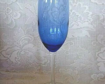 Coupe à champagne vintage haute de 23 cm BLEU COBALT et cristal / flûte à grillage - fabriqué aux États-Unis - article de la succession