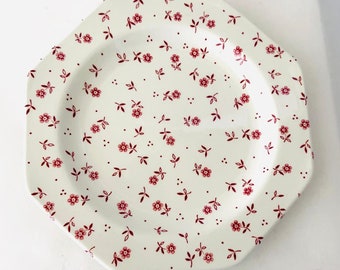 Vintage Mid-Century ROYAL STAFFORDSHIRE MEAKIN Vanity Fair Red/Pink Chintz Octagon Shaped Ceramic Plate - Estate Item - Made in England