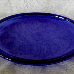 Collectible Vintage COBALT BLUE Glass 11" Round Cake Plate / Platter - Made in France - Estate Item