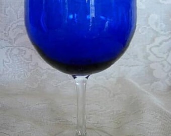 Collectible Vintage Large 15 oz. COBALT BLUE / Crystal Blown Glass Balloon Water / Wine GOBLET - Estate item