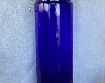 Vintage Collectible Very Tall 13 1/8" COBALT BLUE Glass Apothecary JAR /Bottle w/Wired Bale Lid - Great for Spaghetti/Lasagna - Estate item.