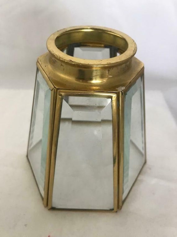 Vintage Brass Beveled Glass Light Shade New 