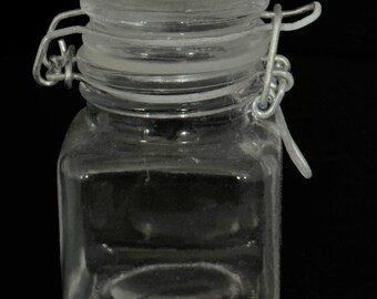 Collectible Vintage Glass Miniature SPICE / APOTHECARY JAR - Bale Wired Lid w/Seal - Estate Item