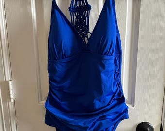 HILOR Sapphire/Cobalt Blue Padded Bra Swimsuit - Size 12 - Excellent