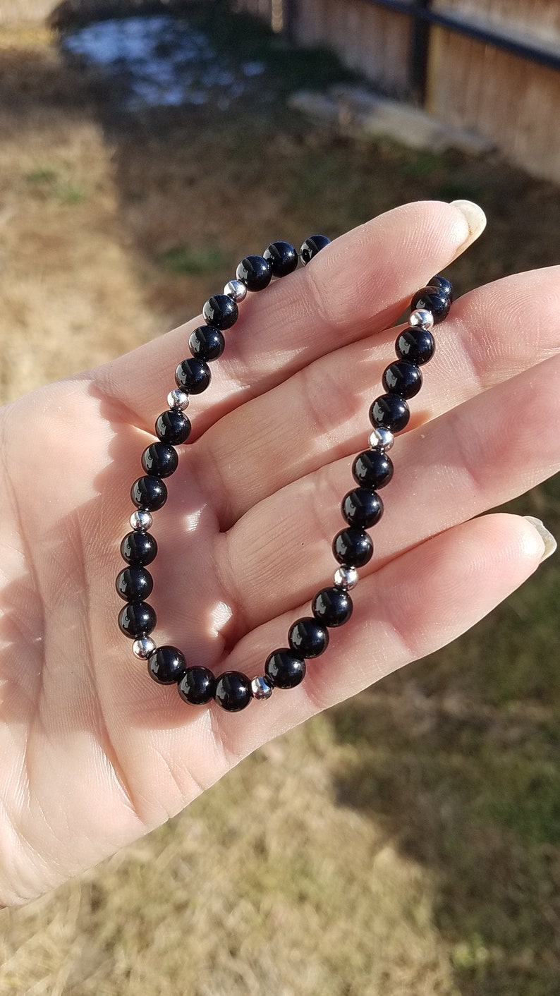 +YELLOW or ROSE gold ** 14k White Gold 6mm Onyx /& 4mm Gold Black Bead Bracelet USA Men Women All Sizes +More Styles see other items