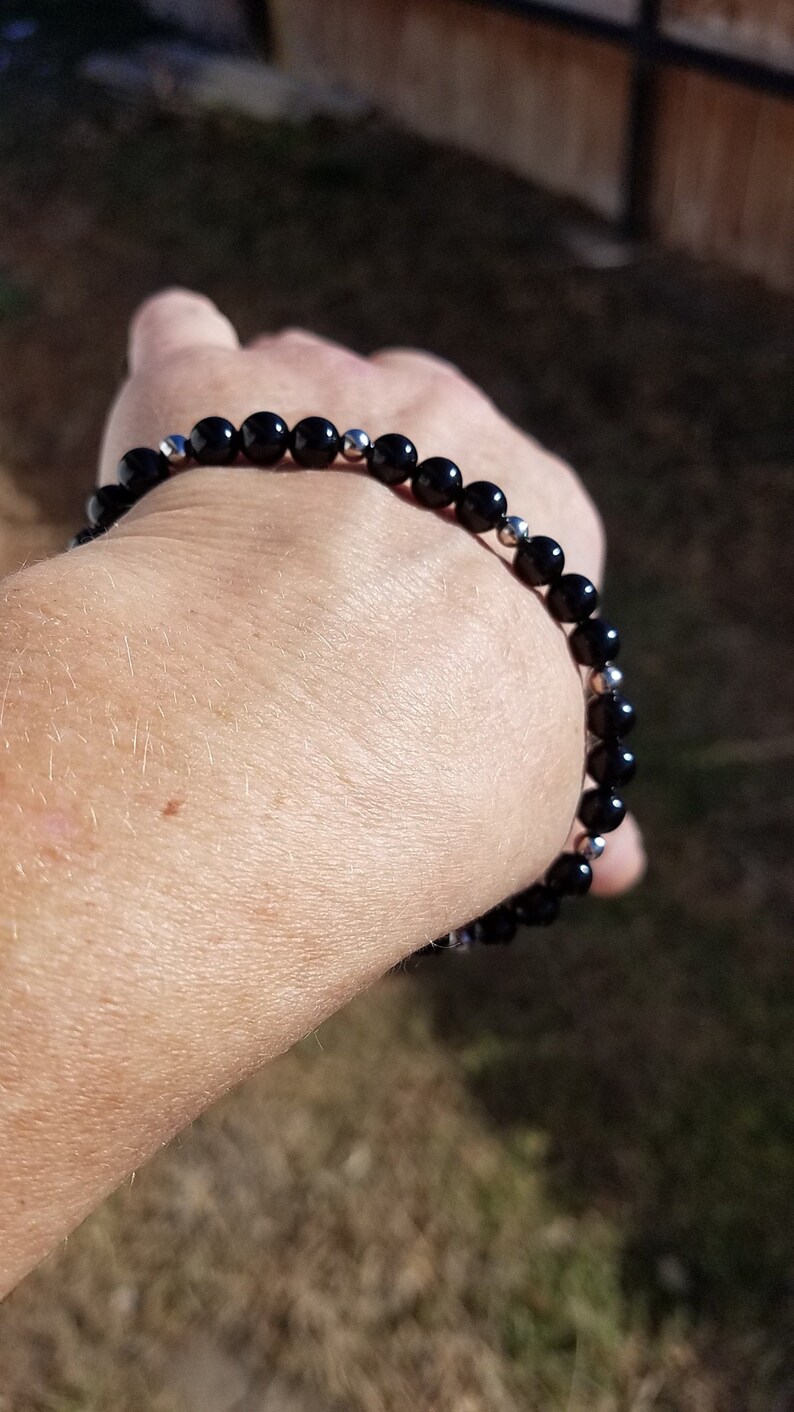 +YELLOW or ROSE gold ** 14k White Gold 6mm Onyx /& 4mm Gold Black Bead Bracelet USA Men Women All Sizes +More Styles see other items
