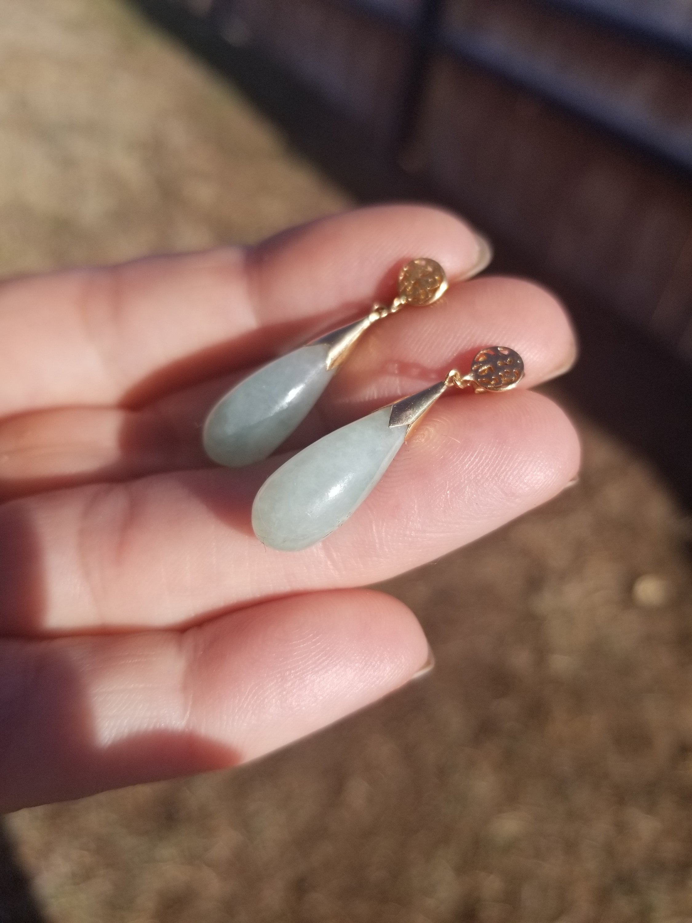 14k Solid Gold Green Celadon JADE Vintage Genuine Earrings Etsy