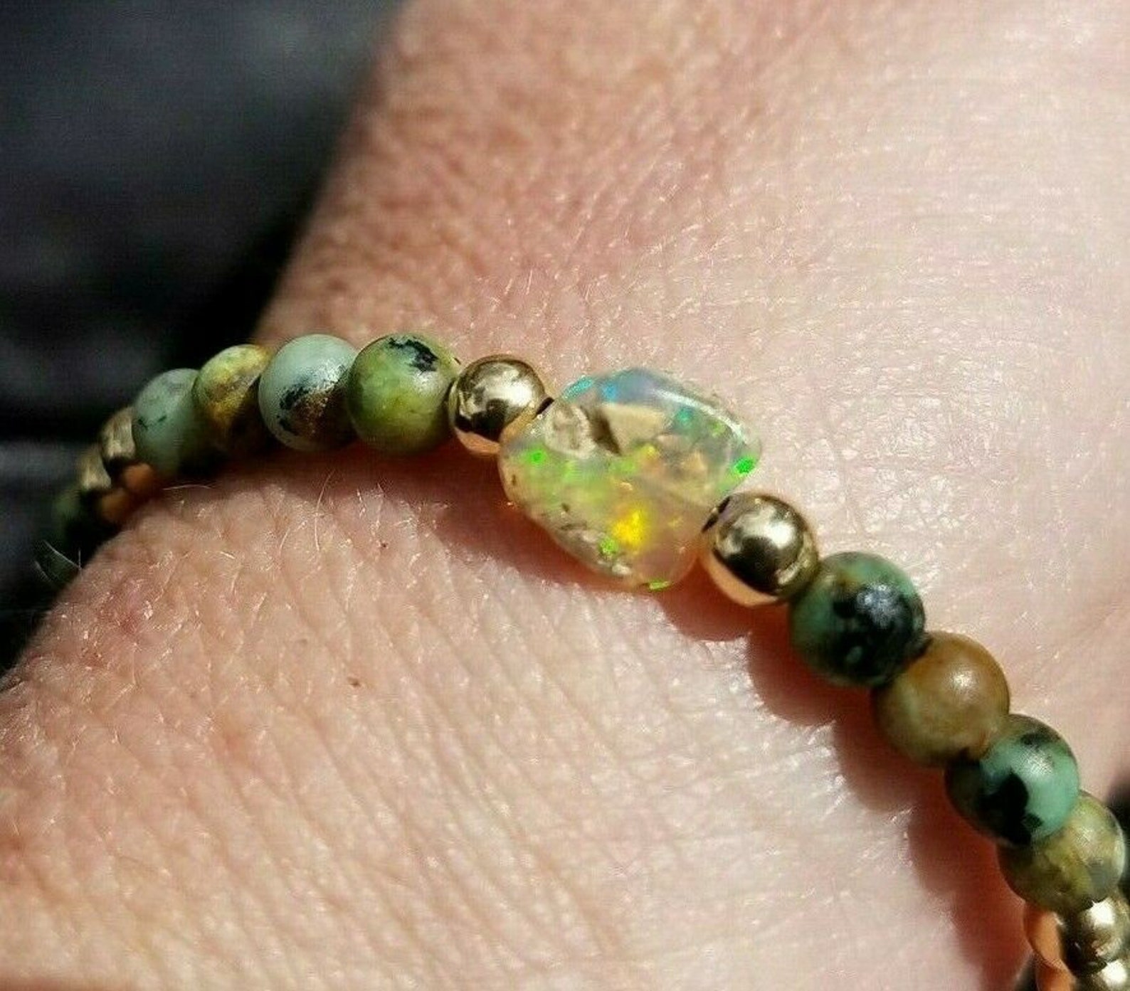 Natural FIRE OPAL 14k Solid Yellow Gold African Turquoise | Etsy