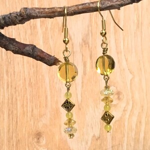 Yellow and Gold Asymmetrical Dangle Earrings