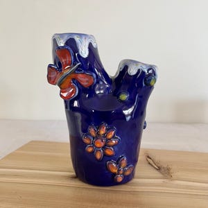Beautiful Handmade Ceramic Flower Vase | Butterflies and Flowers Ceramic Vase | Original Hand Sculpted Vase