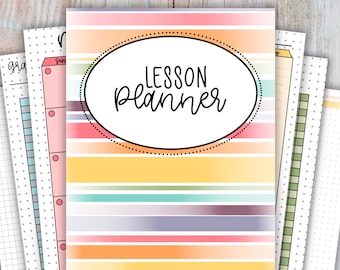 Teacher Lesson Planner Printable, pdf, planner pages, lesson planner prints, gradebook, attendance sheets, notes, seating chart, teacher