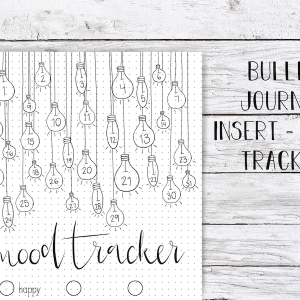 Mood Tracker Bullet Journal Insert - Mood Tracker | Instant Download, light bulbs, bullet journal printable, tracker printable, mood tracker