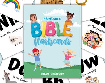 Printable Bible-Themed Alphabet Flashcards | ABC flashcards with biblical words, bible flashcards for kids, letter cards for kids, preschool