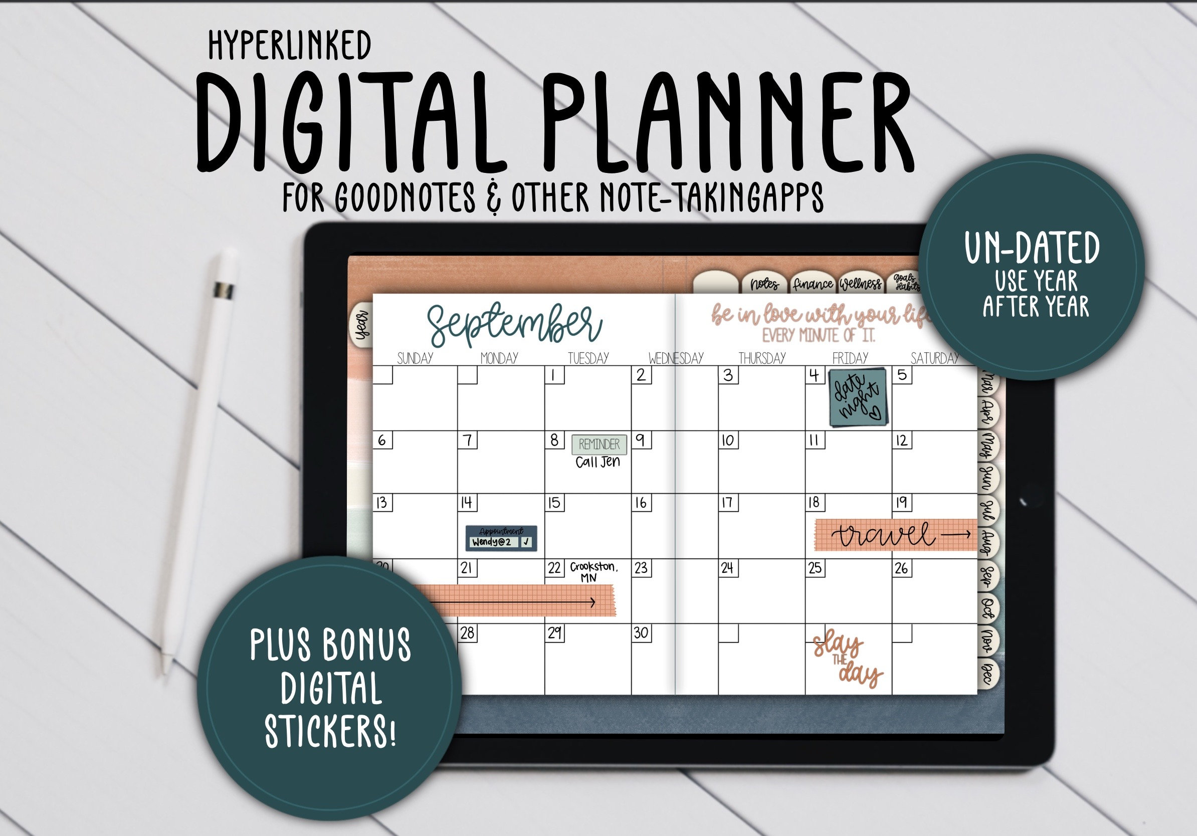 HYPERLINKED Digital Planner for Ipad, Tablet | Goodnotes, Notability ...