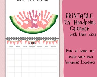 Printable DIY Handprint Calendar for Kids Handprints with Blank Dates | handprint keepsake printable, calendar, add your child's handprints