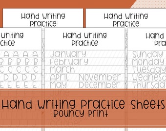 Hand Writing Practice Sheets - Bouncy Print Handwriting | digital download, worksheets, iPad lettering, Procreate lettering practice