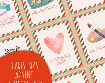 Printable Christmas Advent Calendar Cards | DIY advent calendar, print at home cards for kid's advent calendar, christmas activities