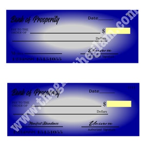 Comprobación de manifestación, cheque ABUNDANCE, Banco de Prosperidad, Ley de Atracción