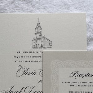 Boceto personalizado de lugar o iglesia para invitaciones de boda (archivo digital)