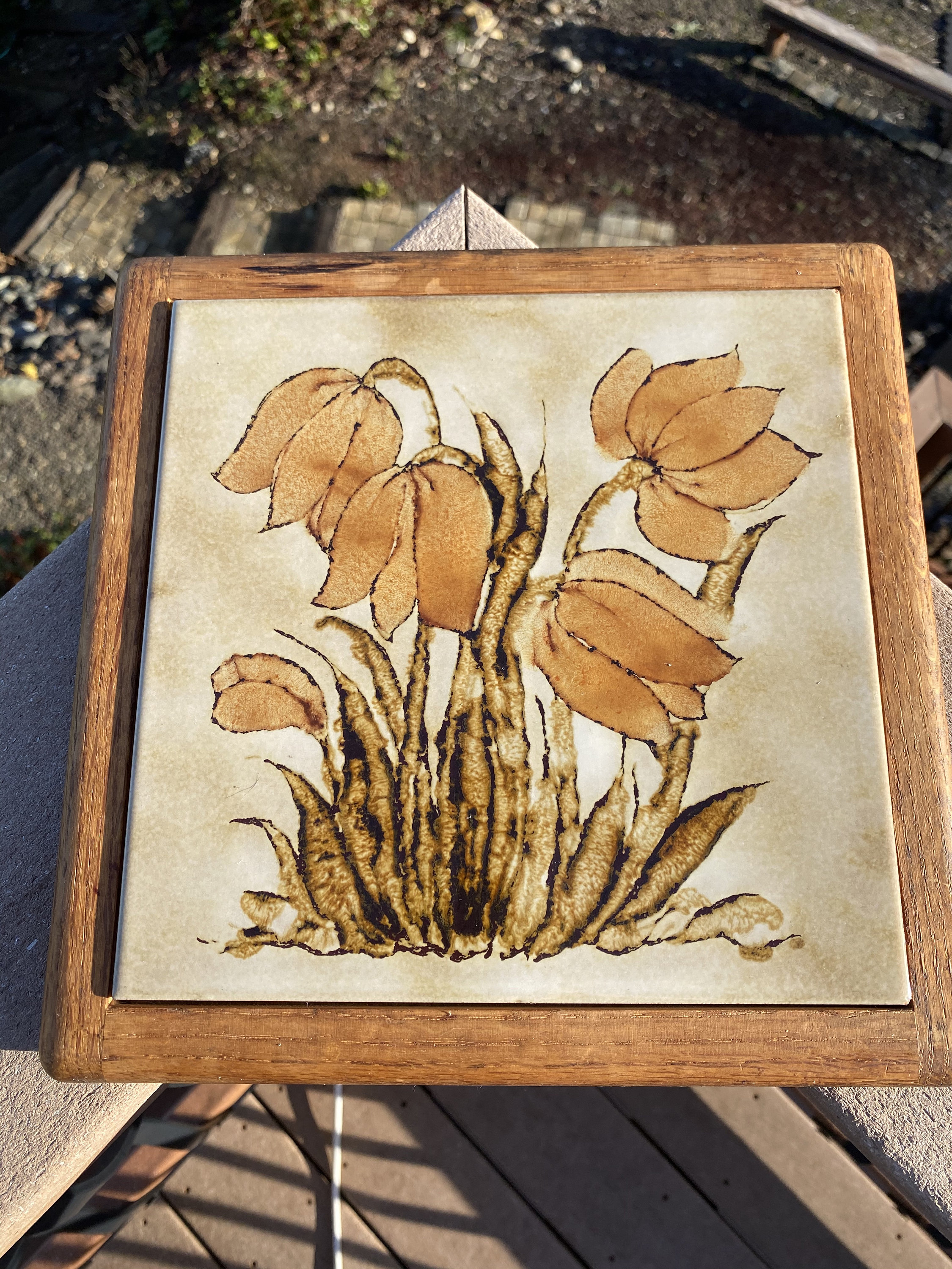 Vintage Ceramic Tile Hot Plate With Tulips Etsy