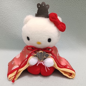 Vintage 2000 Hello Kitty Plush Doll Sanrio Traditional Costume Kasuri Stuffed Animal Soft Toy Decor Retro Japan Mascot Cat Cartoon Kawaii