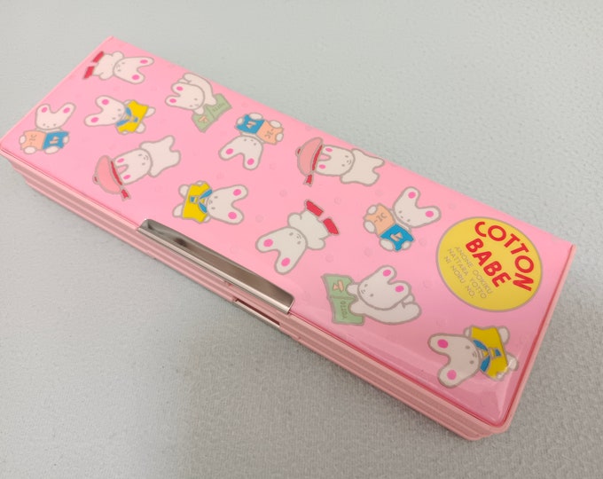 Vintage Japan Reimei Bunny Rabbit Cartoon Pencil Case Box Dual