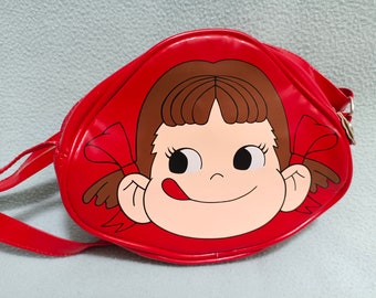 Peko Chan Mini Sling Cross body Purse Red Ladies Girl Retro Style Kawaii Japan Milky Fujiya Mascot/ Waterproof Zipped Pouch