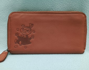 Moomin Little My Faux Leather Wallet Bolsa com zíper Bolsa Kawaii Girl Desenho animado Retro Marrom Minimalista