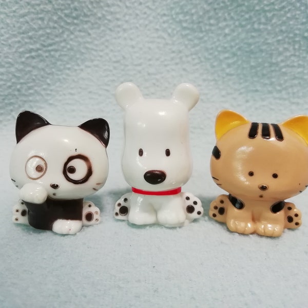 Vintage 1994 Tama & Friends Finger Puppet Vinyl Doll Figurine Toy Set/Sony Creative Kawaii Cat Dog Cartoon /Animal Cute Home Workspace Decor