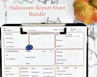 Foglio di relazione infermieristica a tema Halloween, Cervello infermiera zucca, Med Surg Handoff Report stampabile, Turno diurno e notturno, Pacchetto autunnale