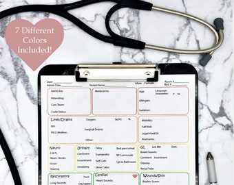 Foglio rapporto infermiere, Cervello infermiere Med Surg, Rapporto trasferimento arcobaleno stampabile, Turno diurno e notturno