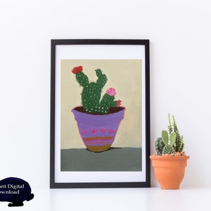 Acrylic Cactus Art Print, Southwestern Wall Art, Digital Download Art