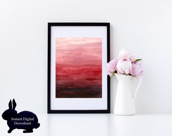 Dipinto astratto ad acquerello sfumato rosso, arredamento moderno per la casa (download digitale)