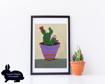 Stampa artistica di cactus in acrilico, arredamento sud-occidentale (download digitale)