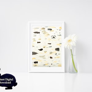 Watercolor Birch Bark with Knots, Neutral Nursery, Nature Painting, Boho, Wall Art,  Home Décor, Printable Art, Instant Digital Download