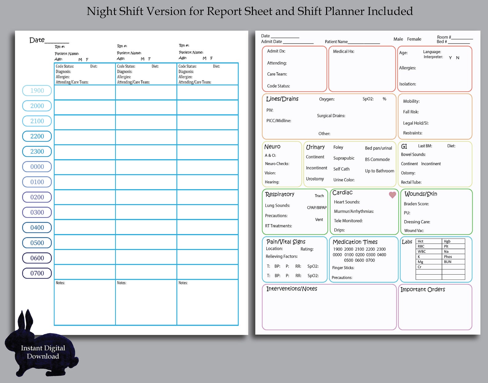 Nurse Report Sheet, Nursing Shift Planner, Nurse Brain Handoff ...