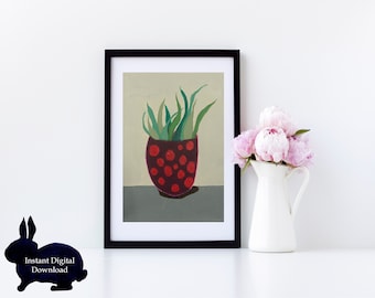 Stampa succulenta a pois, arte murale botanica (download digitale)