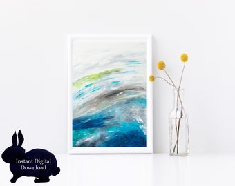 Dipinto astratto blu argento, arte murale moderna (download digitale)