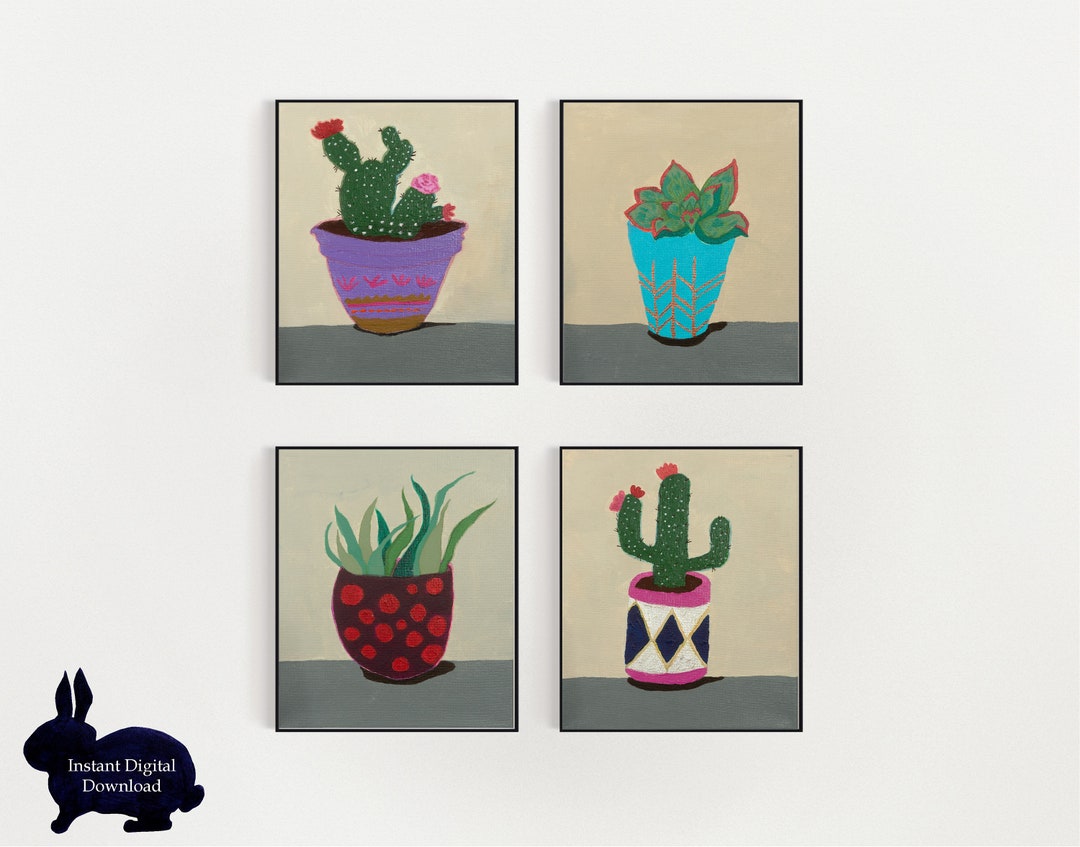 Set of 4 Botanical Prints, Succulent Wall Art, Cactus Print Set ...