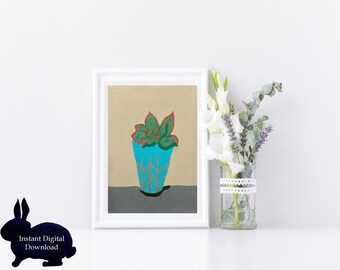 Stampa artistica di piante grasse, colori botanici vivaci (download digitale)
